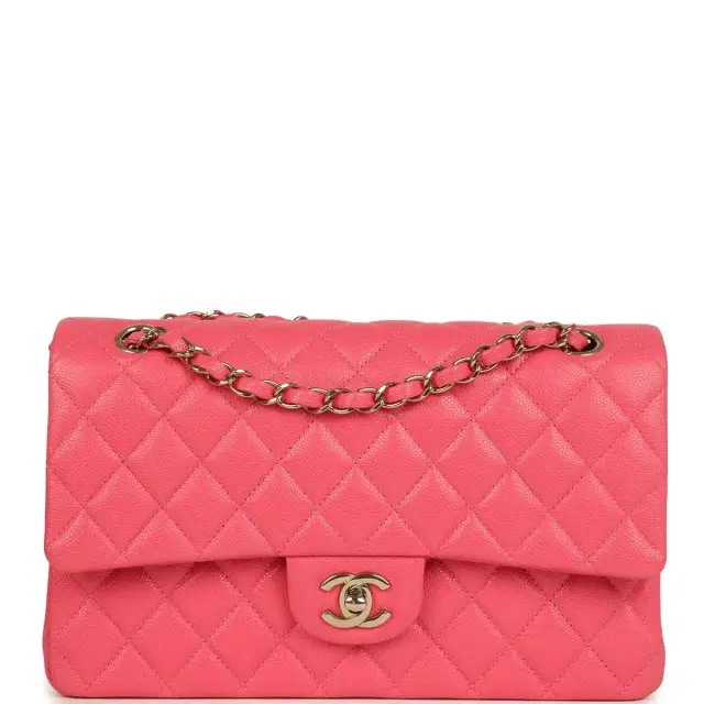 Chanel Pre-owned Chanel Medium Classic Double Flap Bag Dark Pink Shiny Caviar Gold Hardware