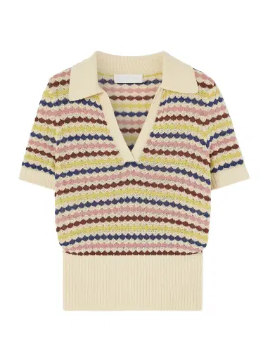 Zimmermann Awaken Striped Cotton-blend Polo Shirt | Thumbnail 1 Zimmermann Awaken Striped Cotton-blend Polo Shirt | Thumbnail 1