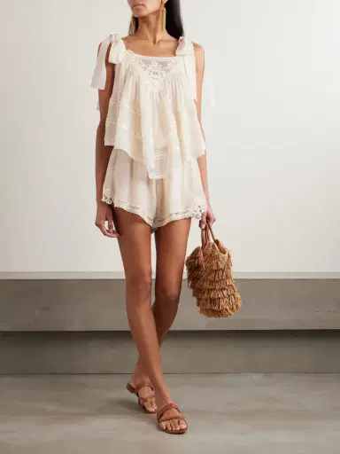 Zimmermann Awaken Cropped Lace-trimmed Cotton And Silk-blend Top | Thumbnail 2