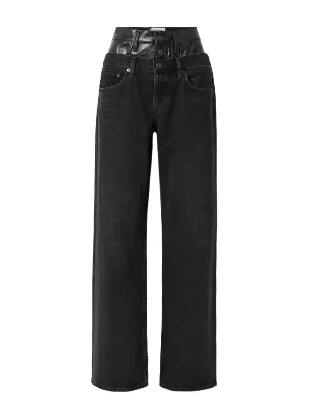 Elson Recycled Leather-blend Trimmed High-rise Wide-leg Jeans