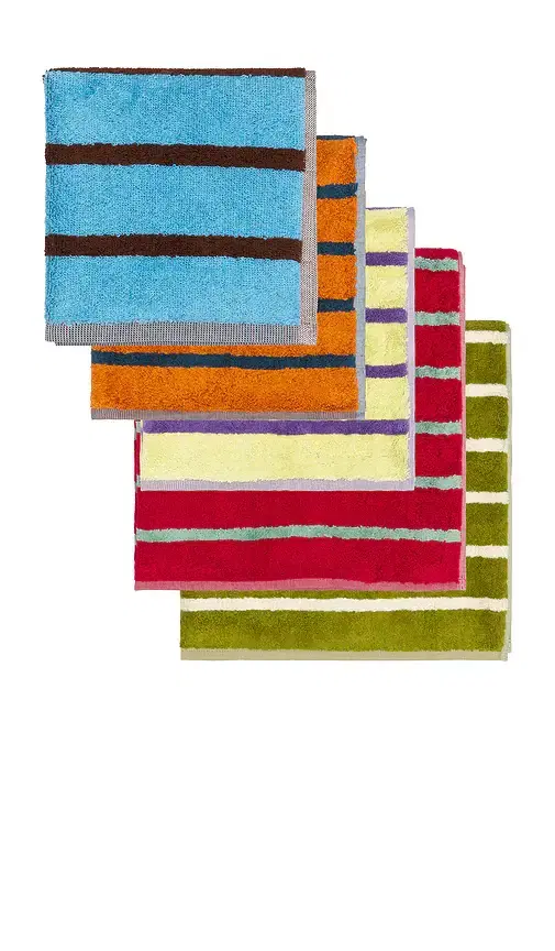 Set Of 5 Bird Stripe Towels