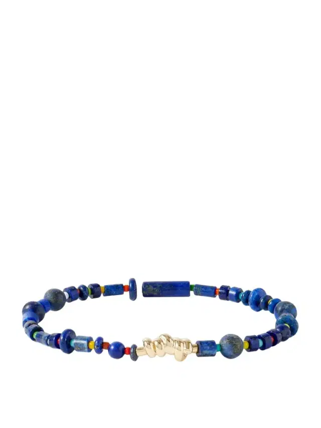 14-Karat Gold, Lapis Lazuli and Glass Beaded Bracelet - Men