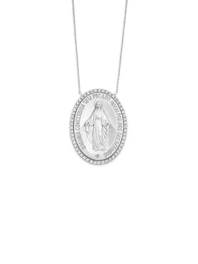 0.35ct Diamond 18K Gold Our Lady of Grace Pendant Necklace