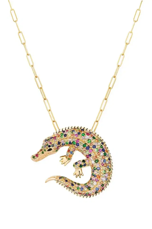GOSHWARA Multi Sapphire Onyx Crocodile Ark Pendant