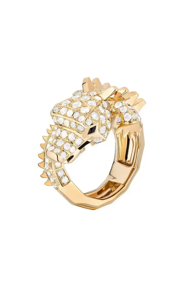 GOSHWARA White Sapphire Onyx Crocodile Ark Ring