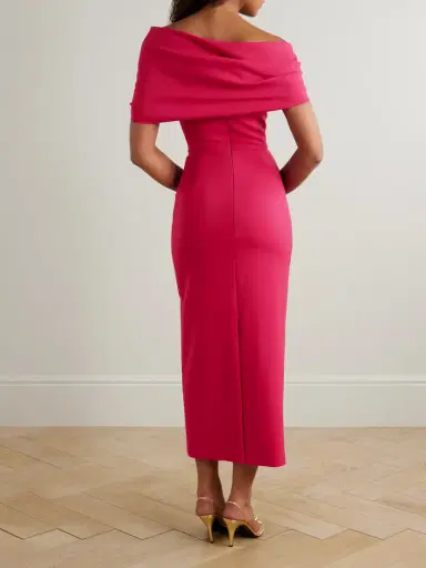 Carolina Herrera Off-the-shoulder Draped Wool-blend Crepe Midi Dress | Thumbnail 3 Carolina Herrera Off-the-shoulder Draped Wool-blend Crepe Midi Dress | Thumbnail 3