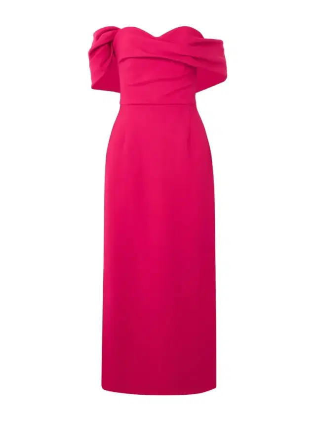 Off-the-shoulder Draped Wool-blend Crepe Midi Dress