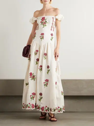 Agua by Agua Bendita Siembra Off-the-shoulder Appliquéd Embroidered Printed Linen Maxi Dress | Thumbnail 2 Agua by Agua Bendita Siembra Off-the-shoulder Appliquéd Embroidered Printed Linen Maxi Dress | Thumbnail 2