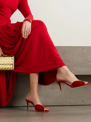 Gianvito Rossi 70 Leather-trimmed Velvet Mules | Thumbnail 2 Gianvito Rossi 70 Leather-trimmed Velvet Mules | Thumbnail 2