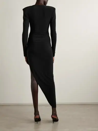 Norma Kamali Asymmetric Ruched Stretch-jersey Dress | Thumbnail 3 Norma Kamali Asymmetric Ruched Stretch-jersey Dress | Thumbnail 3