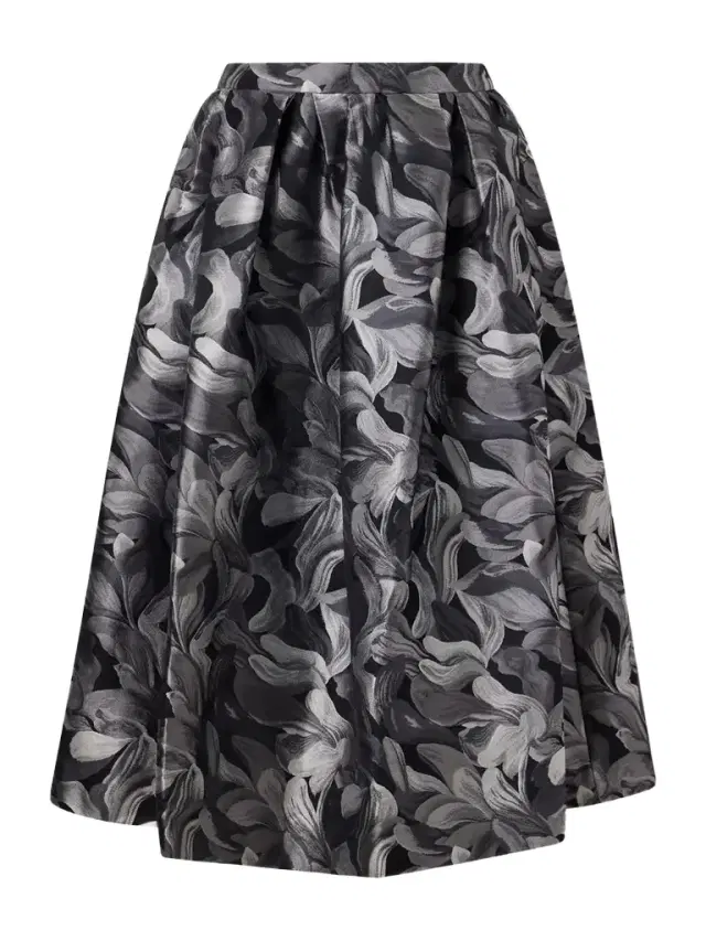 Pleated Brocade Midi Skirt