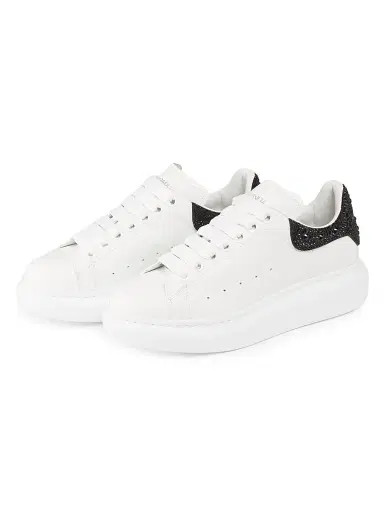 Alexander McQueen Women's Embellished Leather Low-Top Sneakers - White Black - Size 11 | Thumbnail 2 Alexander McQueen Women's Embellished Leather Low-Top Sneakers - White Black - Size 11 | Thumbnail 2
