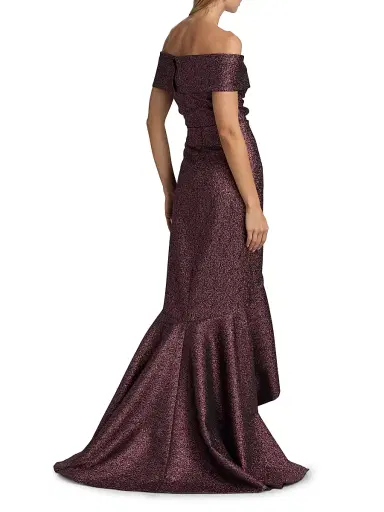 Teri Jon by Rickie Freeman Women's Metallic Jacquard Off-the-Shoulder Gown - Amethyst - Size 18 | Thumbnail 5 Teri Jon by Rickie Freeman Women's Metallic Jacquard Off-the-Shoulder Gown - Amethyst - Size 18 | Thumbnail 5