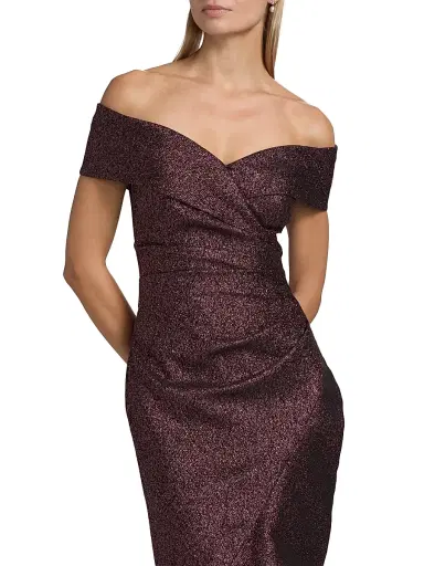 Teri Jon by Rickie Freeman Women's Metallic Jacquard Off-the-Shoulder Gown - Amethyst - Size 18 | Thumbnail 6 Teri Jon by Rickie Freeman Women's Metallic Jacquard Off-the-Shoulder Gown - Amethyst - Size 18 | Thumbnail 6