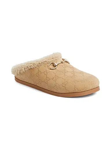 Gucci Women's GG Suede & Shearling Mules - Sand | Thumbnail 2