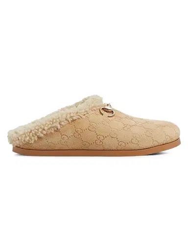 Gucci Women's GG Suede & Shearling Mules - Sand | Thumbnail 1