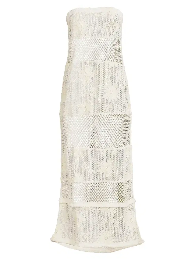 Ramy Brook Women's Senara Bandeau Lace Cover-Up Maxi Dress - White Embroidered