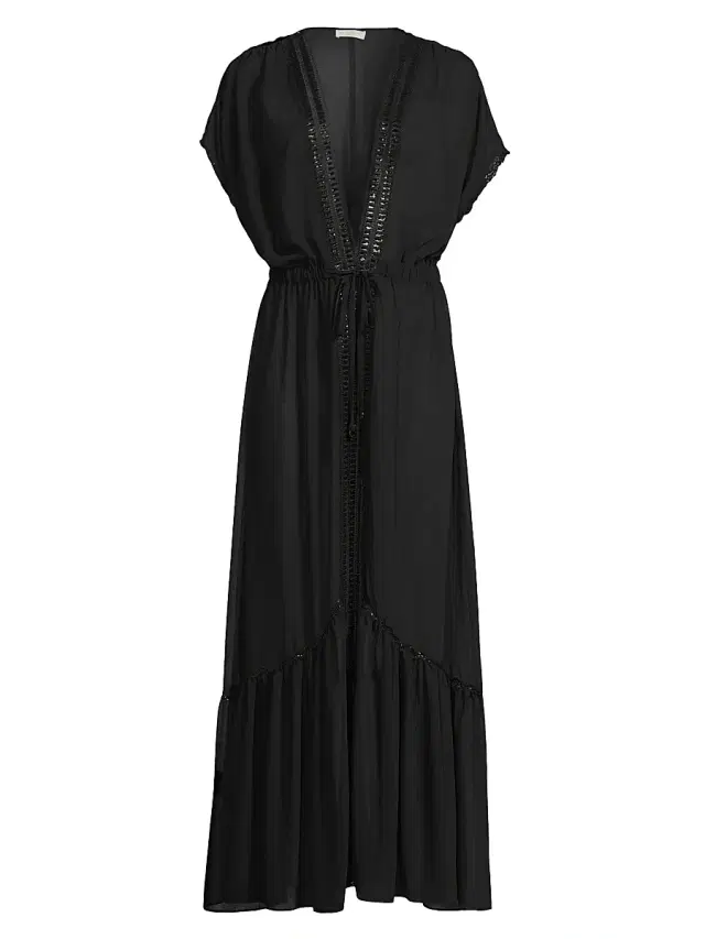 Ramy Brook Women's Gem Tie-Waist Cover-Up Maxi Dress - Black