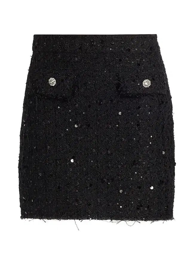 Generation Love Women's Ava Sequined Tweed Slim-Fit Miniskirt - Black