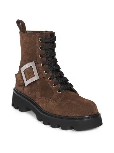 Roger Vivier Women's Viv Rangers Truck Leather Ankle Booties - Marrone - Size 10 | Thumbnail 2