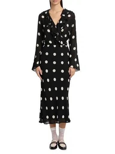 Reformation Women's Layla Polka Dot Midi-Skirt - Moon Dot | Thumbnail 2