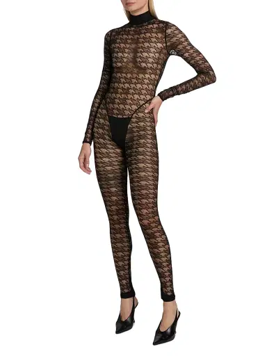 LaQuan Smith Women's Houndstooth Sheer Jumpsuit | Thumbnail 3
