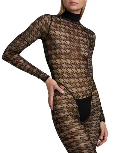 LaQuan Smith Women's Houndstooth Sheer Jumpsuit | Thumbnail 6