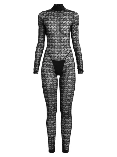 LaQuan Smith Women's Houndstooth Sheer Jumpsuit | Thumbnail 1