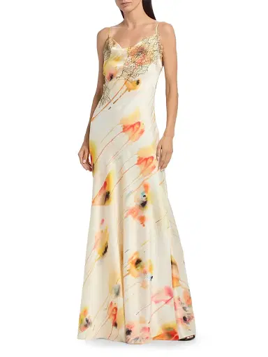 Jason Wu Collection Women's Watercolor Floral Lace-Trim Slip Gown - Limoncello Multi - Size 12 | Thumbnail 2 Jason Wu Collection Women's Watercolor Floral Lace-Trim Slip Gown - Limoncello Multi - Size 12 | Thumbnail 2