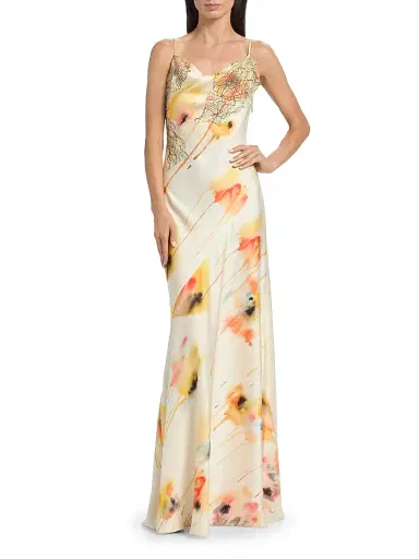 Jason Wu Collection Women's Watercolor Floral Lace-Trim Slip Gown - Limoncello Multi - Size 12 | Thumbnail 3 Jason Wu Collection Women's Watercolor Floral Lace-Trim Slip Gown - Limoncello Multi - Size 12 | Thumbnail 3