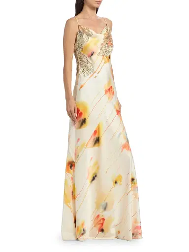 Jason Wu Collection Women's Watercolor Floral Lace-Trim Slip Gown - Limoncello Multi - Size 12 | Thumbnail 4 Jason Wu Collection Women's Watercolor Floral Lace-Trim Slip Gown - Limoncello Multi - Size 12 | Thumbnail 4