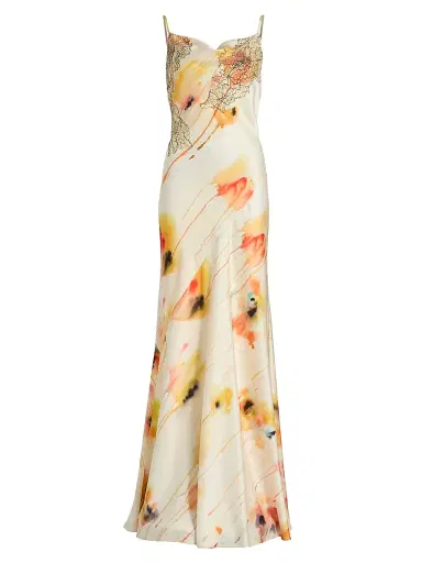 Jason Wu Collection Women's Watercolor Floral Lace-Trim Slip Gown - Limoncello Multi - Size 12 | Thumbnail 1 Jason Wu Collection Women's Watercolor Floral Lace-Trim Slip Gown - Limoncello Multi - Size 12 | Thumbnail 1