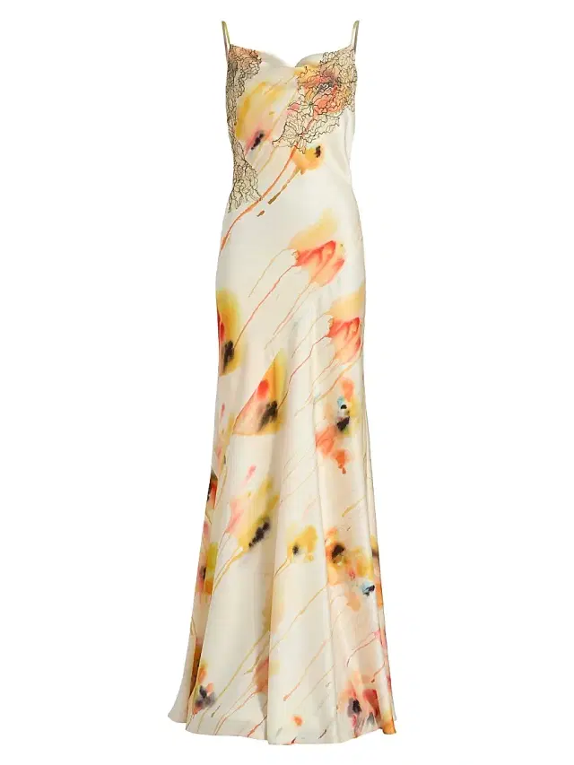 Jason Wu Collection Women's Watercolor Floral Lace-Trim Slip Gown - Limoncello Multi