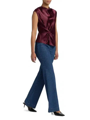 TANYA TAYLOR Women's Robin Asymmetric Stretch Satin Top - Mahogany - Size XS | Thumbnail 2