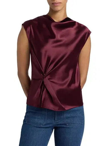 TANYA TAYLOR Women's Robin Asymmetric Stretch Satin Top - Mahogany - Size XS | Thumbnail 3