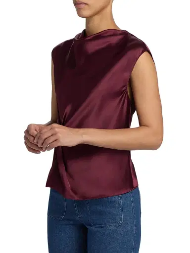 TANYA TAYLOR Women's Robin Asymmetric Stretch Satin Top - Mahogany - Size XS | Thumbnail 4