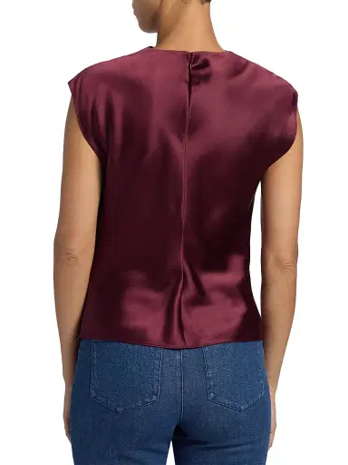 TANYA TAYLOR Women's Robin Asymmetric Stretch Satin Top - Mahogany - Size XS | Thumbnail 5