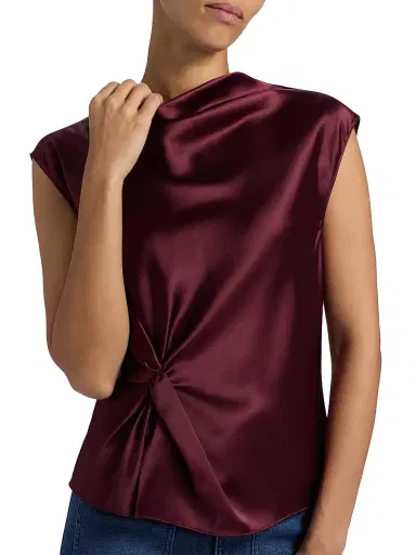 TANYA TAYLOR Women's Robin Asymmetric Stretch Satin Top - Mahogany - Size XS | Thumbnail 6