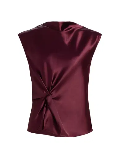 TANYA TAYLOR Women's Robin Asymmetric Stretch Satin Top - Mahogany - Size XS | Thumbnail 1