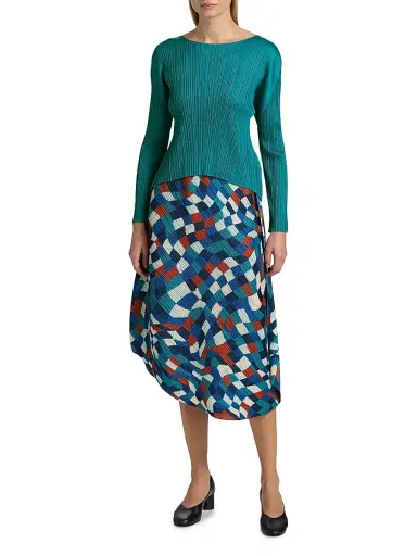 Pleats Please Issey Miyake Women's Monthly Colors: October Long-Sleeve Top - Turquoise Green | Thumbnail 2