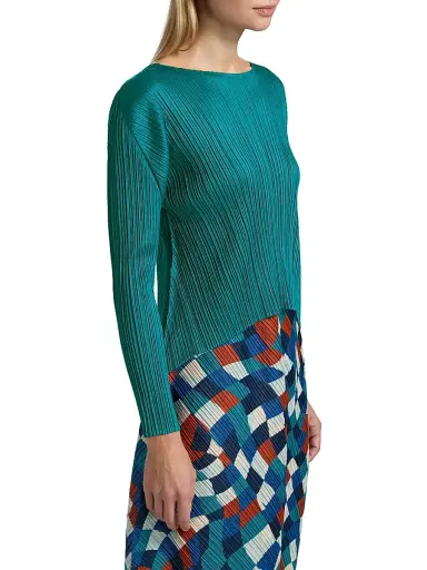 Pleats Please Issey Miyake Women's Monthly Colors: October Long-Sleeve Top - Turquoise Green | Thumbnail 4
