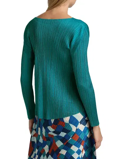 Pleats Please Issey Miyake Women's Monthly Colors: October Long-Sleeve Top - Turquoise Green | Thumbnail 5