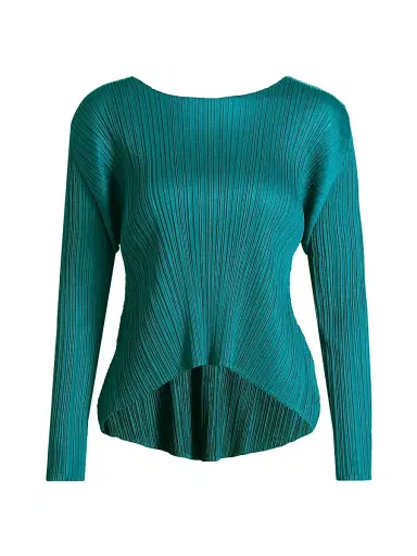 Pleats Please Issey Miyake Women's Monthly Colors: October Long-Sleeve Top - Turquoise Green | Thumbnail 1