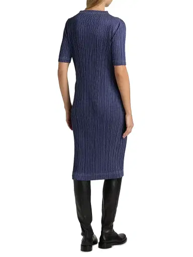 Pleats Please Issey Miyake Women's Denim Trompe L'Oeil Midi-Dress - Blue | Thumbnail 5