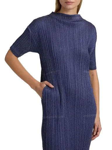Pleats Please Issey Miyake Women's Denim Trompe L'Oeil Midi-Dress - Blue | Thumbnail 6