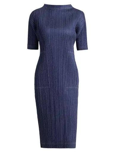Pleats Please Issey Miyake Women's Denim Trompe L'Oeil Midi-Dress - Blue | Thumbnail 1