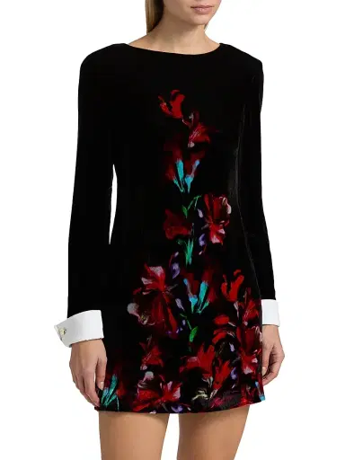 Saloni Women's Lucia Floral Velvet Minidress | Thumbnail 3