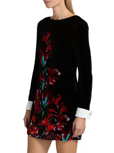 Saloni Women's Lucia Floral Velvet Minidress | Thumbnail 4