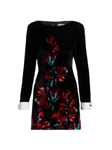 Saloni Women's Lucia Floral Velvet Minidress | Thumbnail 1