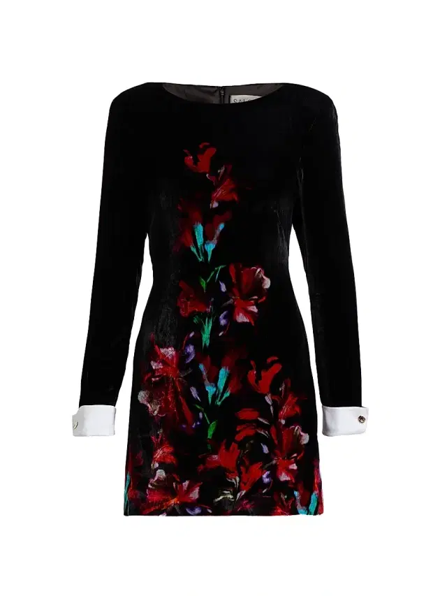 Saloni Women's Lucia Floral Velvet Minidress - Aquarelle Rouge
